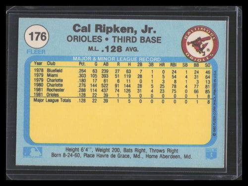 1982 Fleer 176 Cal Ripken Jr. Rookie 136154