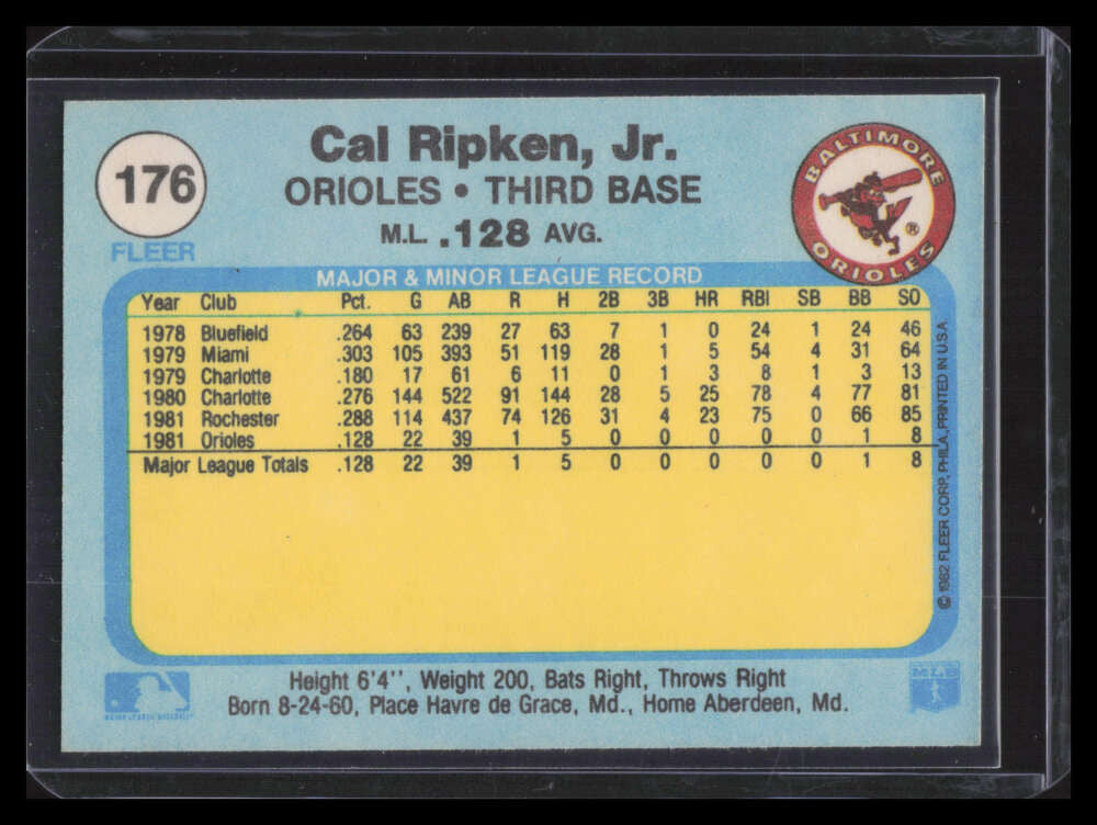 1982 Fleer 176 Cal Ripken Jr. Rookie 136157