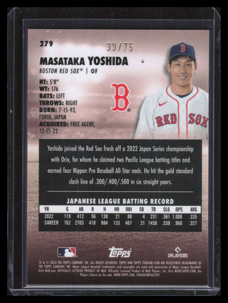 2023 Stadium Club Chrome Purple Refractor 279 Masataka Yoshida Rookie 39/75