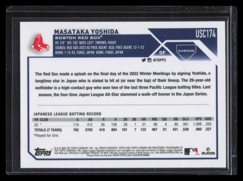 2023 Topps Chrome Update Photo Variations usc174 Masataka Yoshida Rookie SP