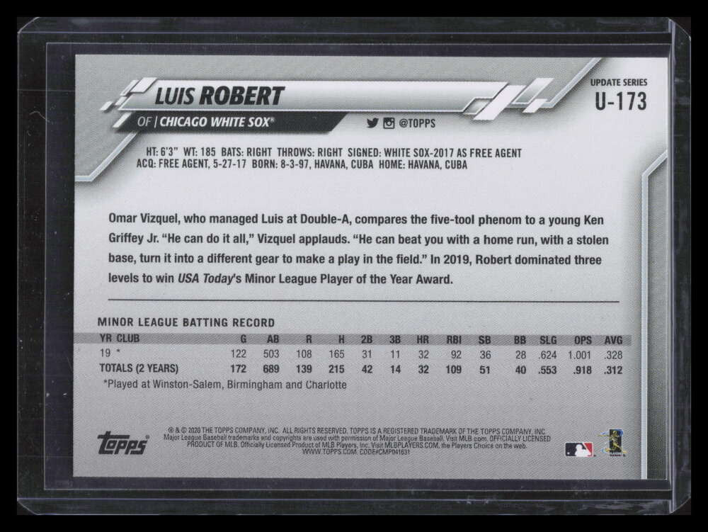 DELETE 142361 2020 Topps Update Photo Variations u173a Luis Robert In Suit Rookie SP