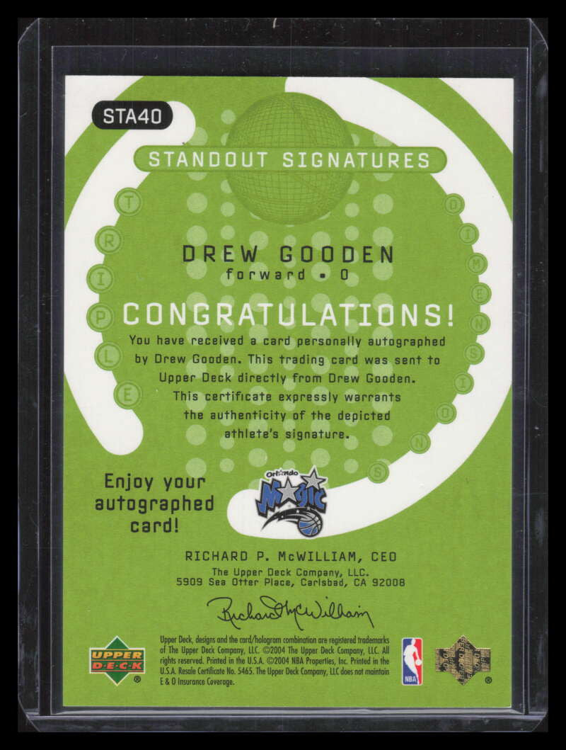 2003-04 Upper Deck Triple Dimensions Standout Sigs 40 Drew Gooden 10/100