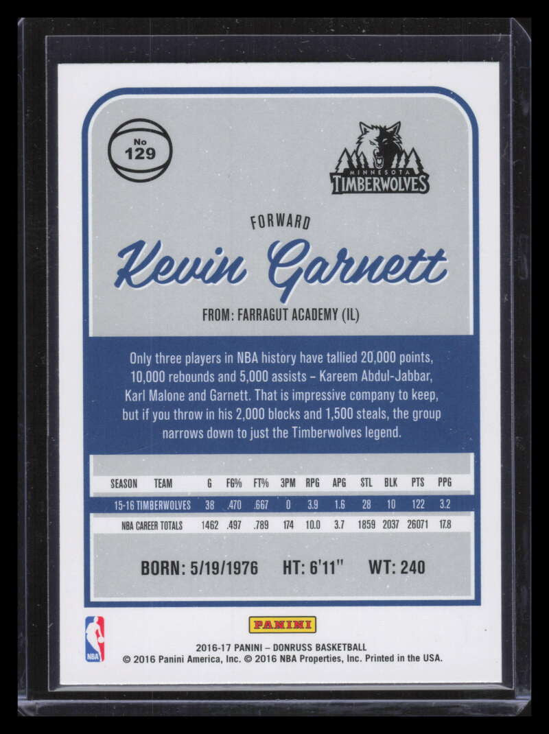2016-17 Donruss Holo Orange Laser 129 Kevin Garnett