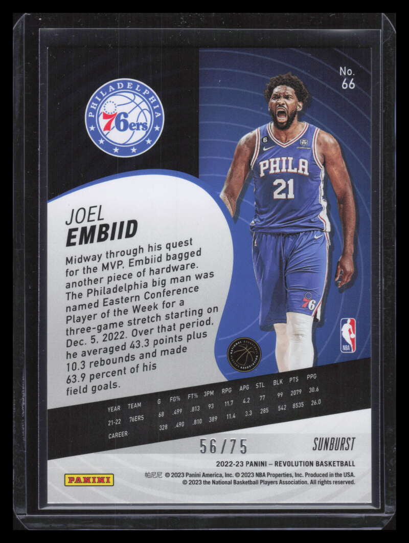 2022-23 Panini Revolution Sunburst 66 Joel Embiid 56/75