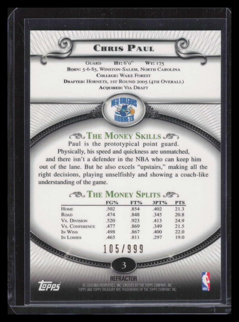 2008-09 Topps Treasury Bronze Refractor 3 Chris Paul 105/999