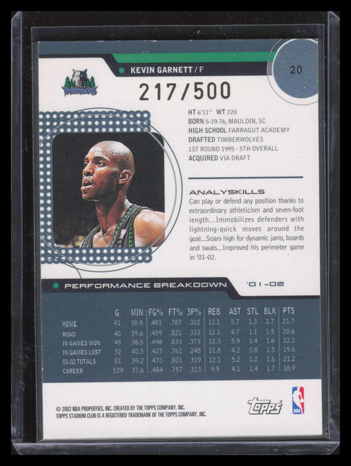 2002-03 Stadium Club Photo Proof Parallel 20 Kevin Garnett 217/500