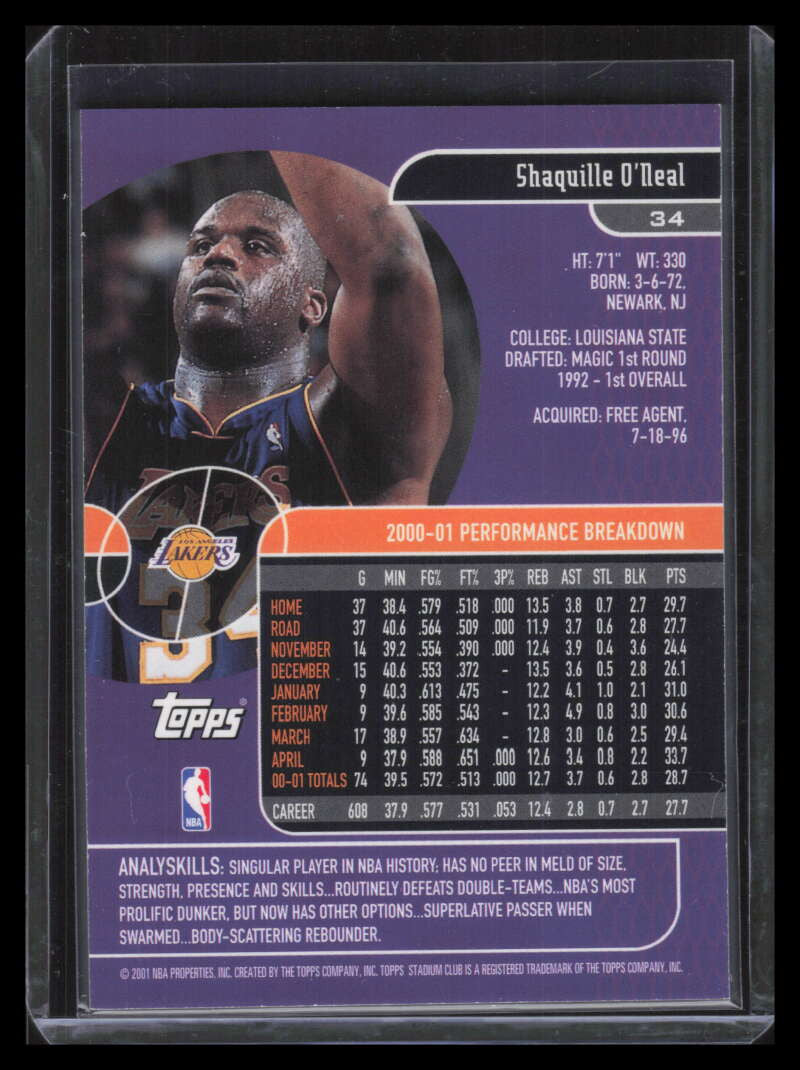 SOLD 142498 2001-02 Stadium Club Parallel 34 Shaquille O'Neal