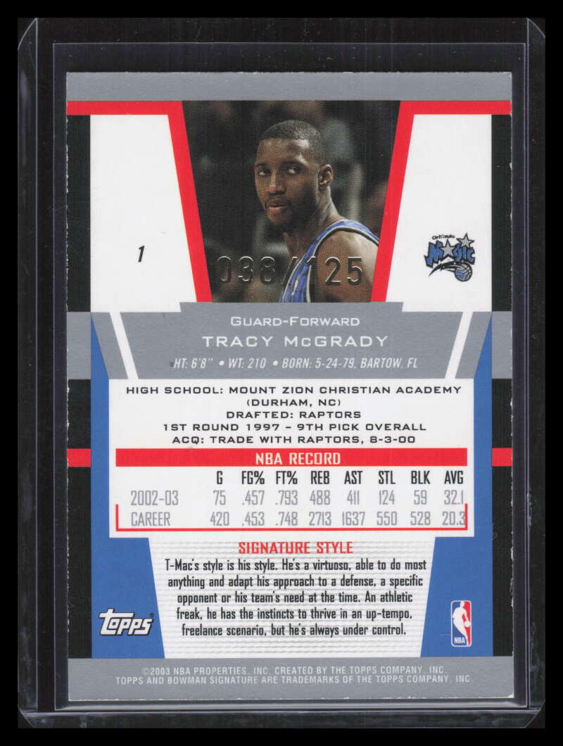 2003-04 Bowman Signature Edition Foil 1 Tracy McGrady 38/125