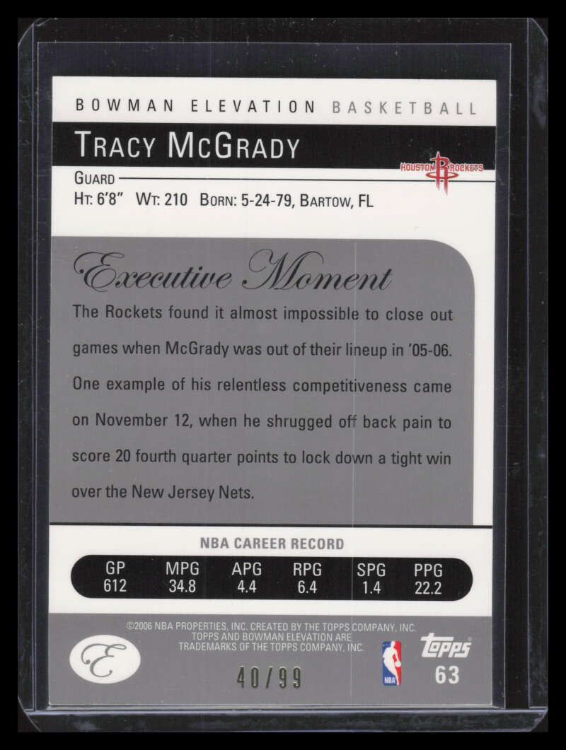 SOLD 142553 2006-07 Bowman Elevation Gold 63 Tracy McGrady 40/99
