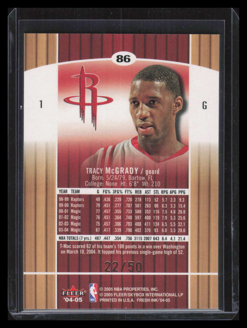 SOLD 142563 2004-05 SkyBox Fresh Ink 50 86 Tracy McGrady 22/50