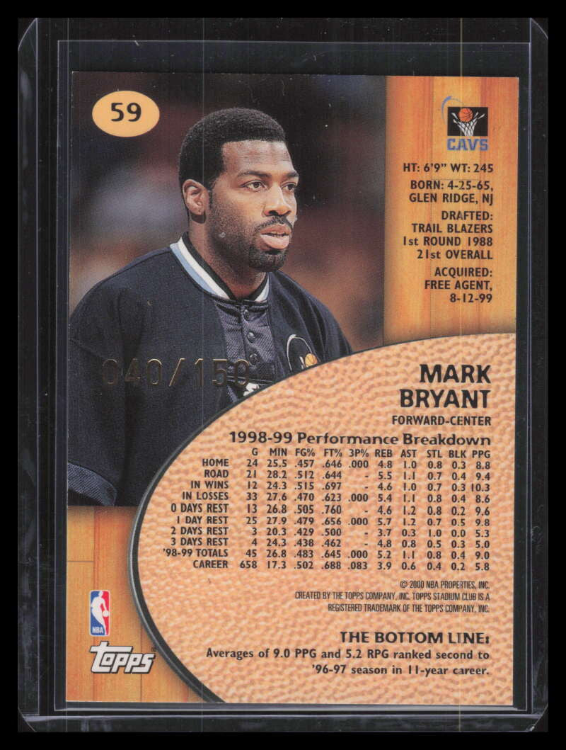 1999-00 Stadium Club One of a Kind 59 Mark Bryant 40/150