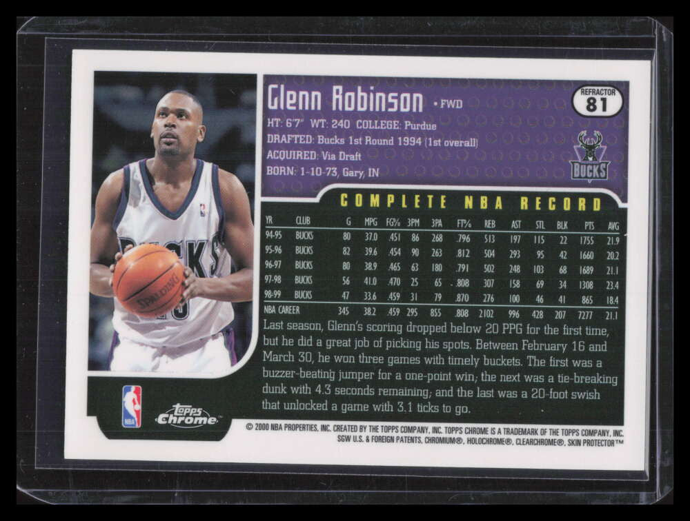 1999-00 Topps Chrome Refractor 81 Glenn Robinson