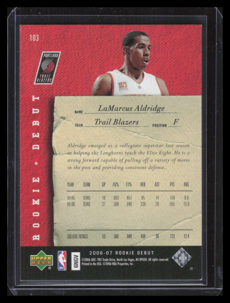 2006-07 Upper Deck Rookie Debut Silver 103 LaMarcus Aldridge Rookie 14/50