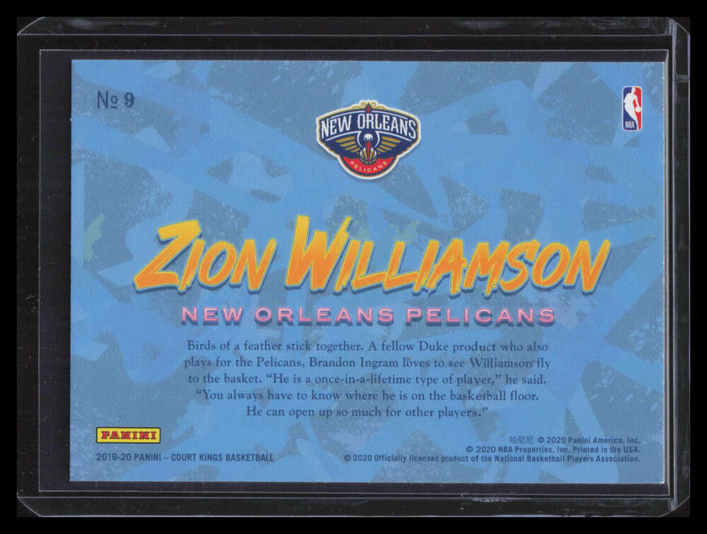 2019-20 Court Kings Apprentice Artists 9 Zion Williamson Rookie