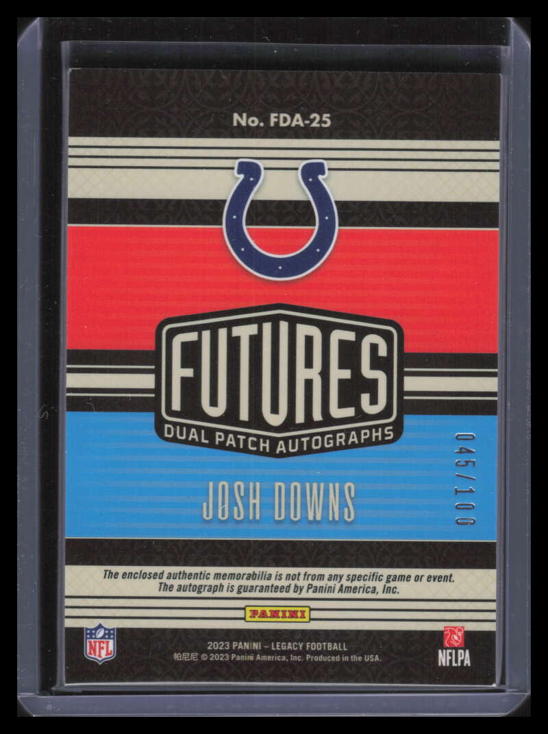 2023 Panini Legacy Futures Autographs Josh Downs Rookie Dual Jersey Auto 45/100