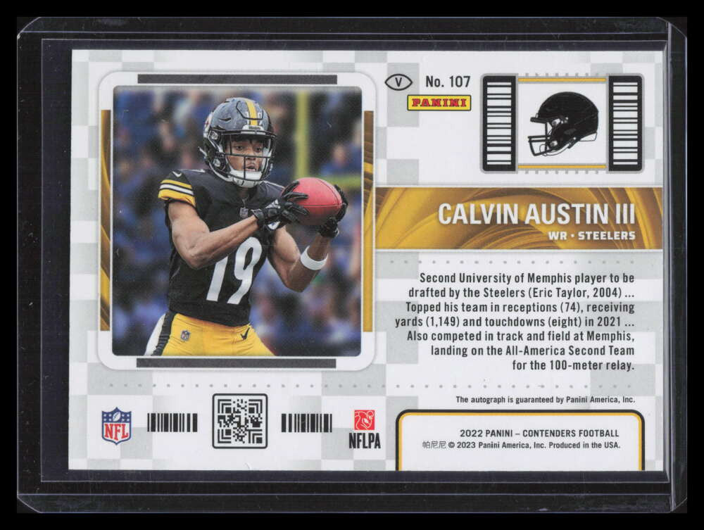 2022 Panini Contenders 107b Calvin Austin Rookie Auto Variation SP