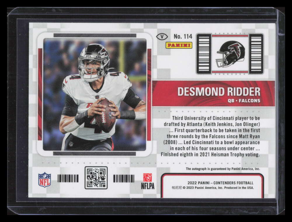 2022 Panini Contenders Playoff Ticket 114b Desmond Ridder Rookie Auto 4/49