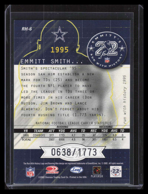 2002 Leaf Rookies and Stars Run With History rh6 Emmitt Smith 638/1773