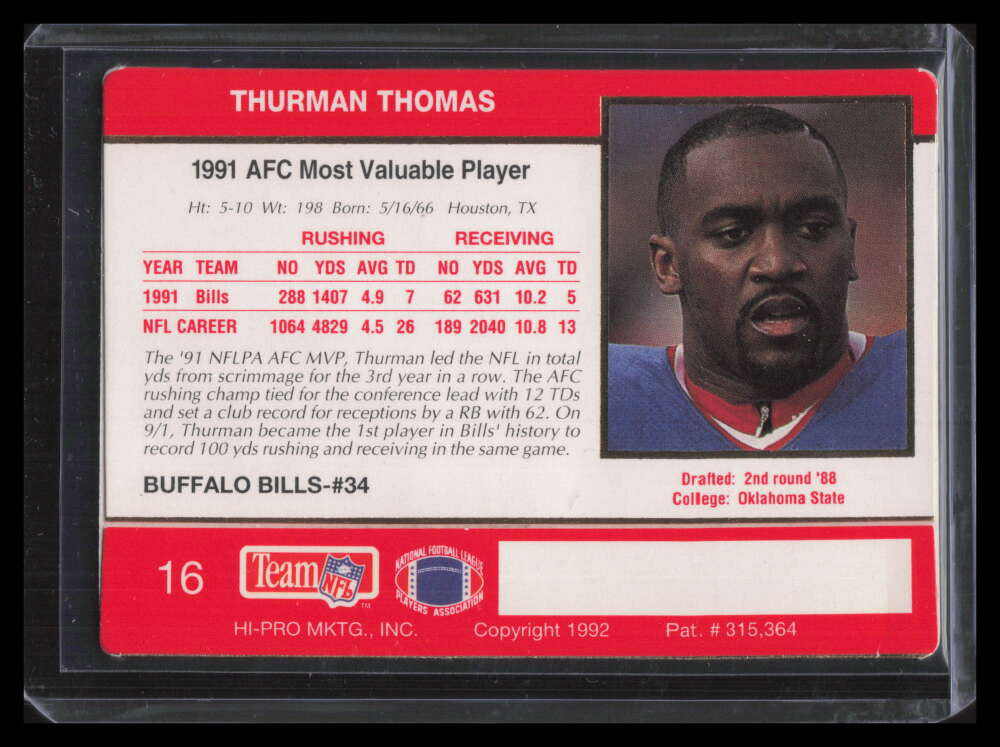 SOLD 142809 1992 Action Packed NFLPA/MDA Award 24k Gold 16 Thurman Thomas