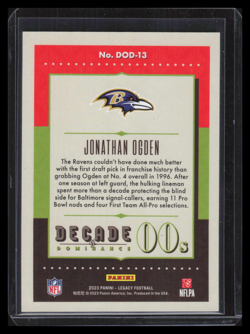 2023 Panini Legacy Decade of Dominance Indigo 13 Jonathan Ogden 12/25