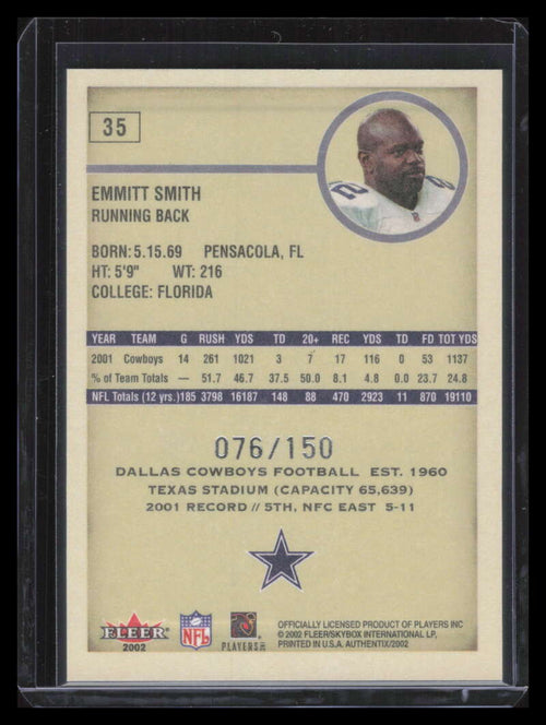 2002 Fleer Authentix Second Row 35 Emmitt Smith 76/150