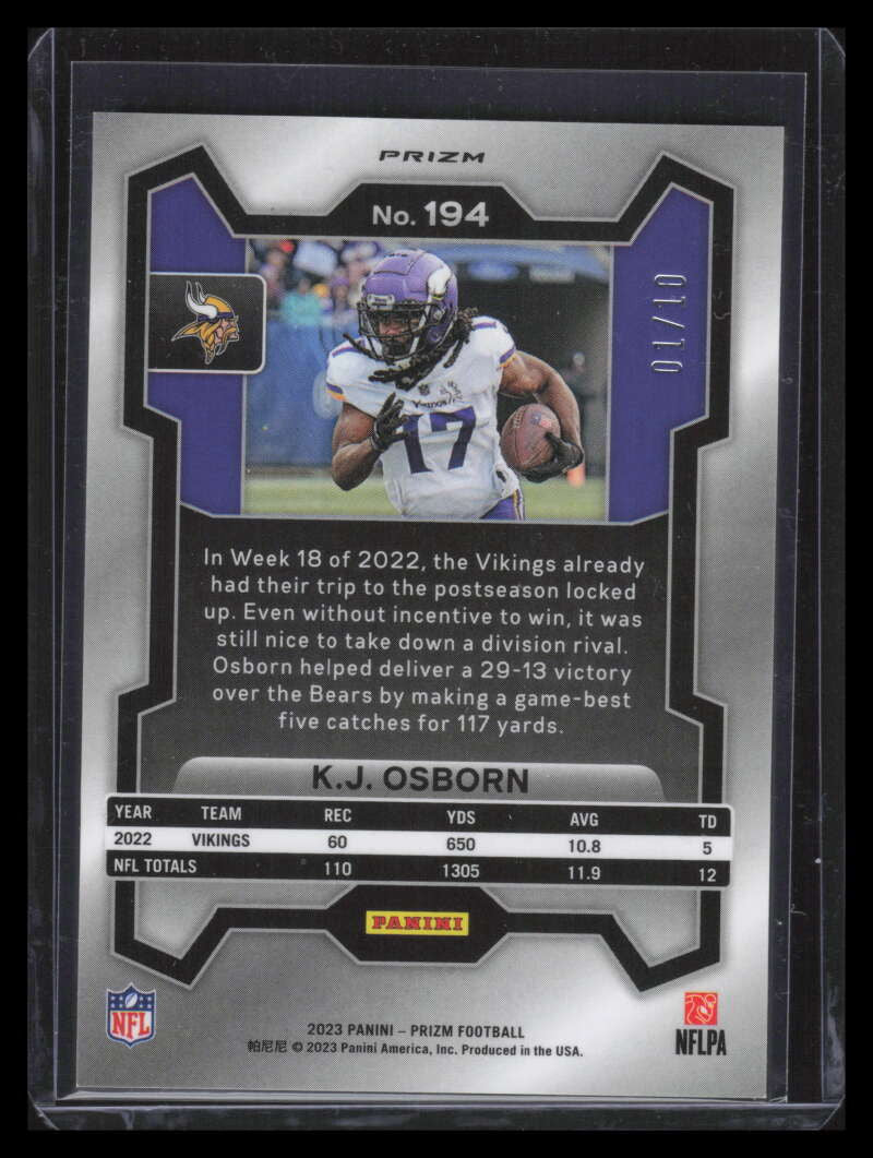 2023 Panini Prizm Prizms Gold Wave Refractor 194 K. J. Osborn 1/10