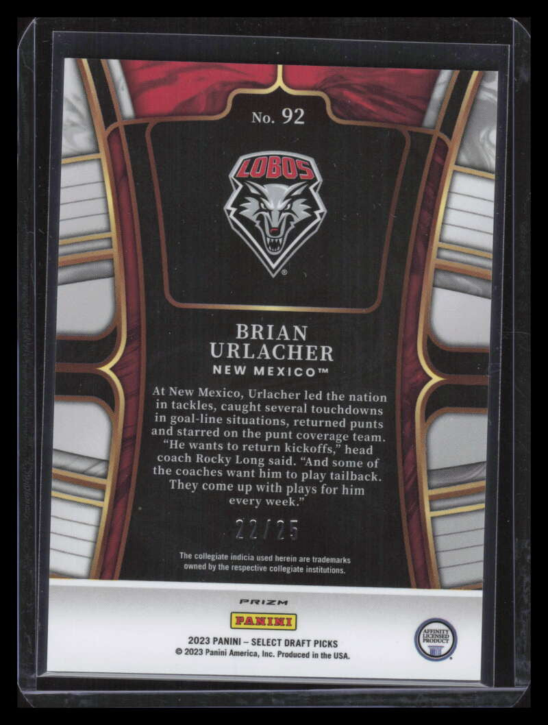 SOLD 142853 2023 Select Draft Picks Prizms Tie Dye Refractor 92 Brian Urlacher 22/25