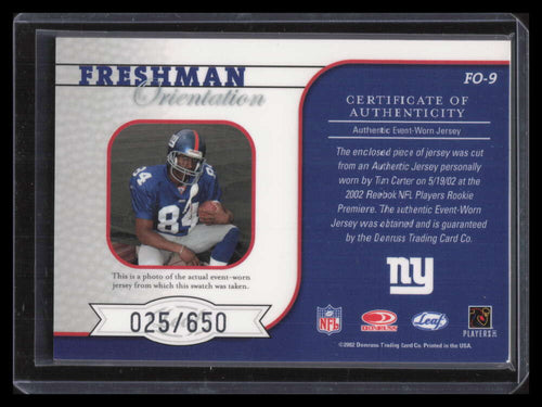 2002 Rookies Stars Freshman Orientation Autographs Tim Carter Jersey Auto 25/25