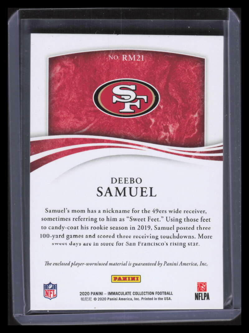2020 Immaculate Collection Remarkable Memorabilia 21 Deebo Samuel Jersey 15/25