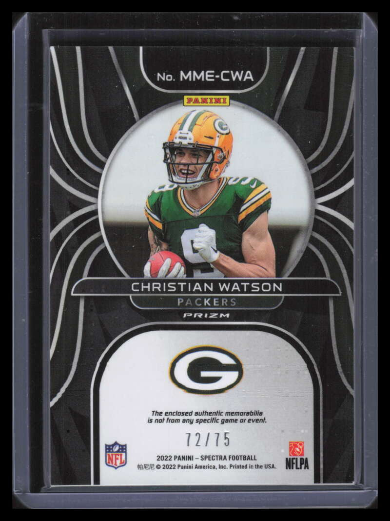 2022 Panini Spectra Monumental Memorabilia Christian Watson Rookie Patch 72/75