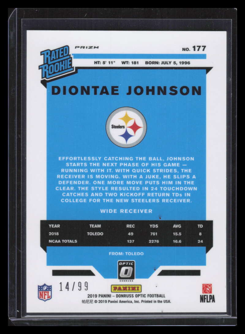 2019 Donruss Optic Red Refractor 177 Diontae Johnson RR Rated Rookie 14/99