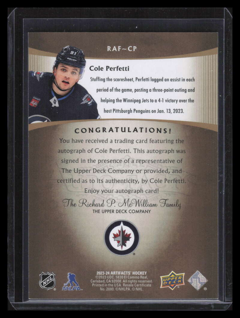 2023-24 Artifacts '05-06 Retro Autofacts RAFCP Cole Perfetti Auto