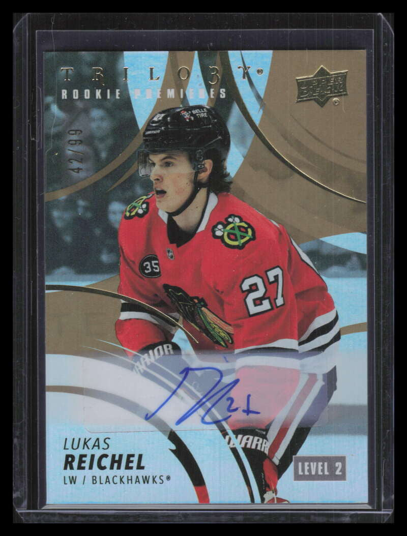 2022-23 Upper Deck Trilogy Gold 186 Lukas Reichel Rookie Auto 42/99