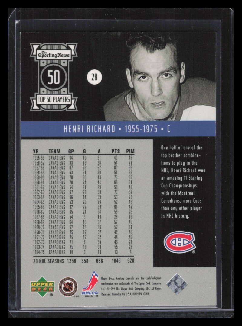 1999-00 Upper Deck Century Legends Century Collection 28 Henri Richard 17/100