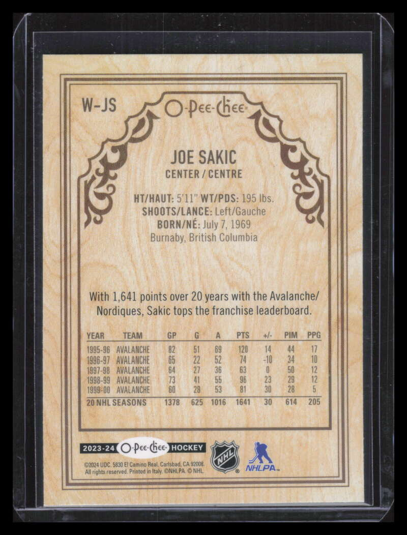2023-24 O-Pee-Chee Wood Variants Cherry WJS Joe Sakic