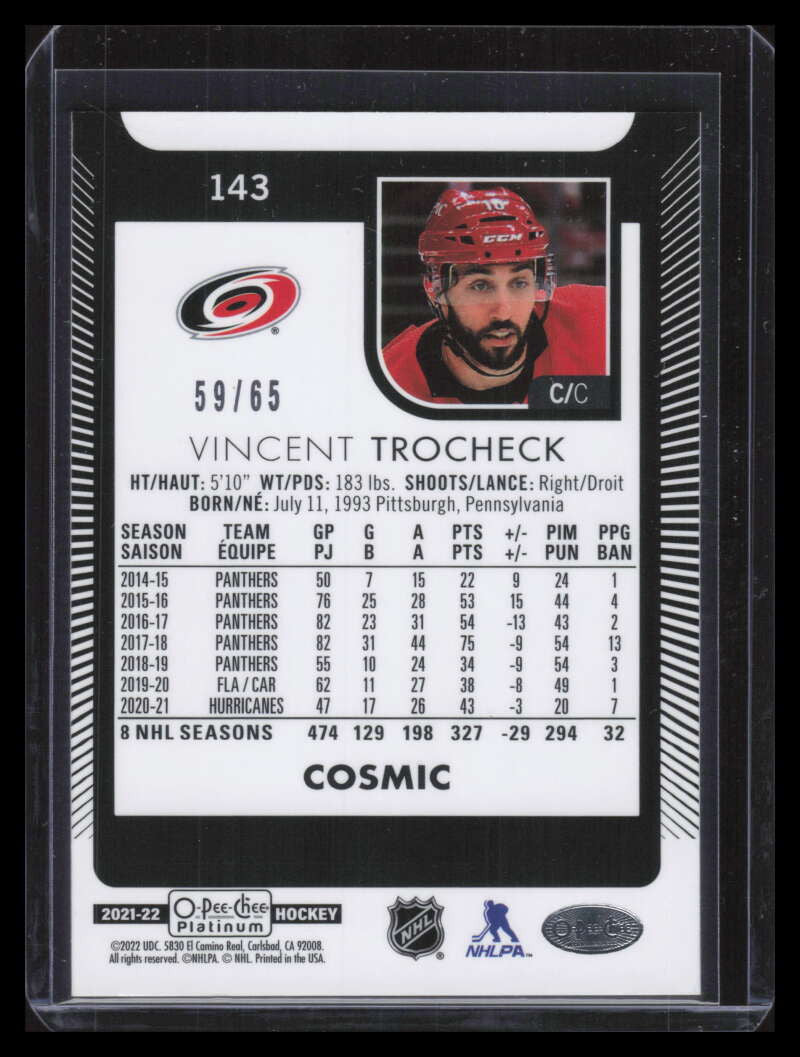2021-22 O-Pee-Chee Platinum Cosmic Refractor 143 Vincent Trocheck 59/65