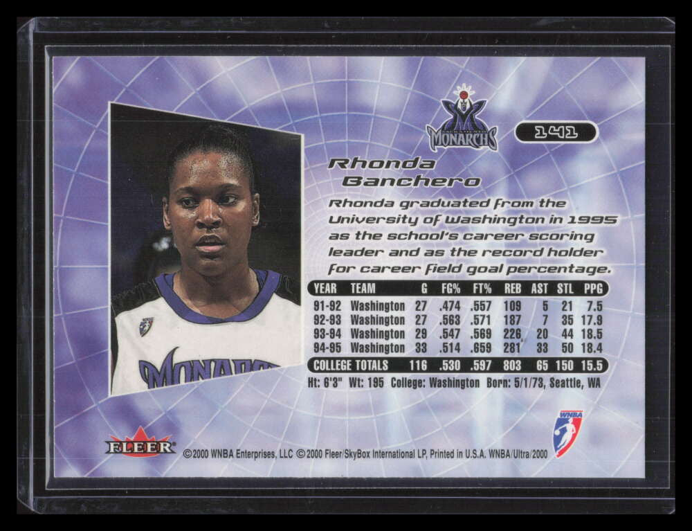 2000 Ultra WNBA 141 Rhonda Banchero Rookie Paolo's Mother F02647