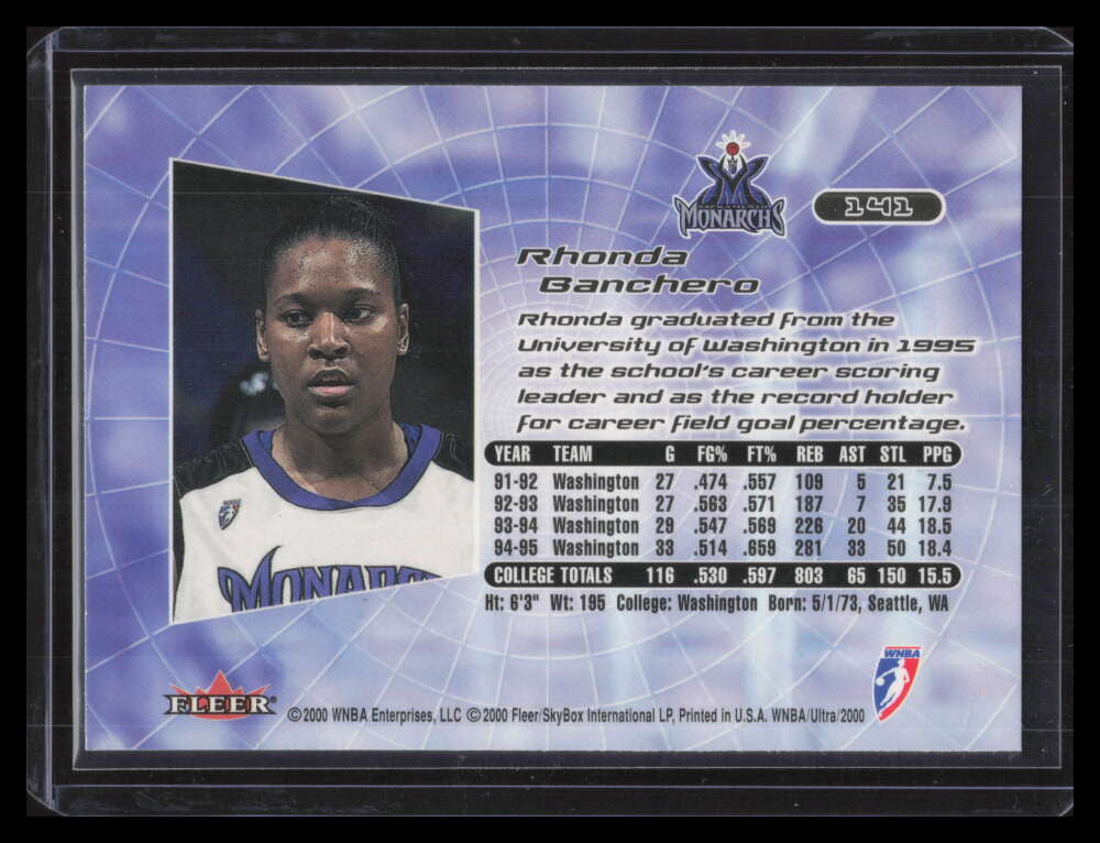 2000 Ultra WNBA 141 Rhonda Banchero Rookie Paolo's Mother F02648