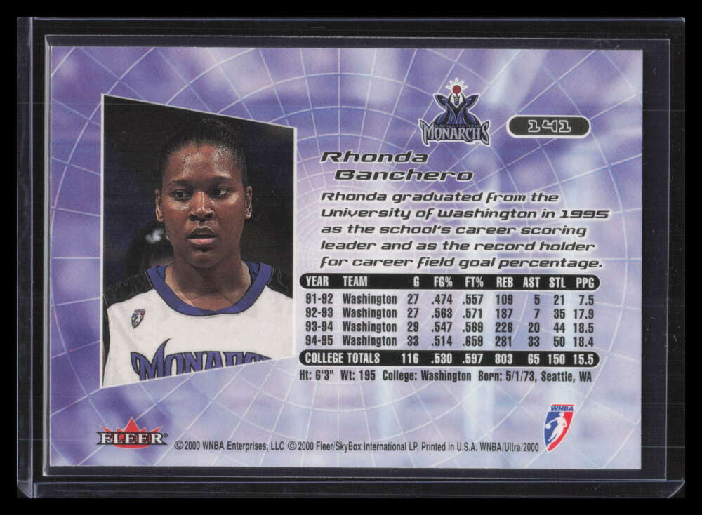 2000 Ultra WNBA 141 Rhonda Banchero Rookie Paolo's Mother F02649