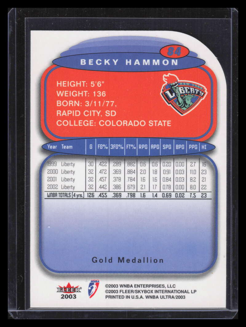 2003 Ultra WNBA Gold Medallion 84 Becky Hammon F02689