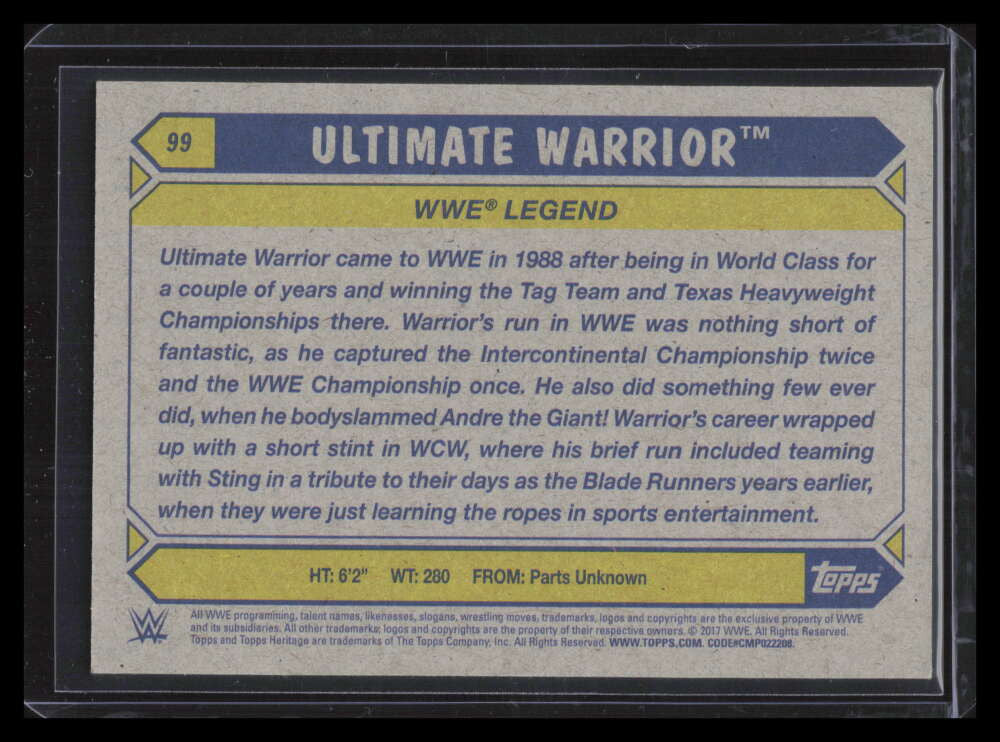 2017 Topps Heritage WWE Blue 99 Ultimate Warrior L 24/99 Legend