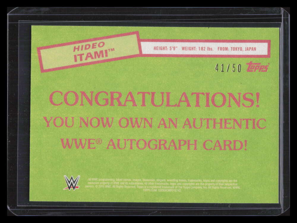 2015 Topps Heritage WWE Autographs Black NNO Hideo Itami Rookie Auto 41/50