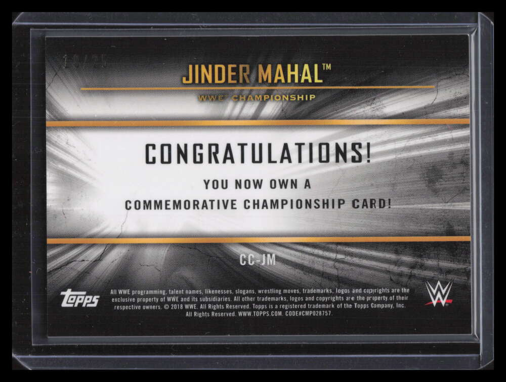 2018 Topps WWE Commemorative Championship Silver Jinder Mahal Medallion 18/25
