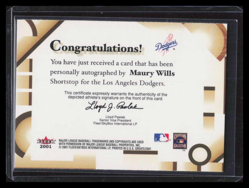 2001 Greats of the Game Autographs 90 Maury Wills Auto