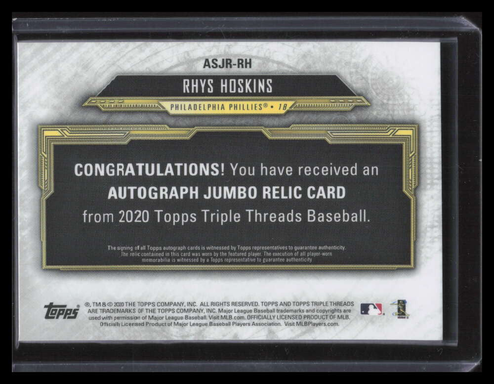 2020 Topps Triple Threads Autographs Emerald Rhys Hoskins Jersey Auto 33/50
