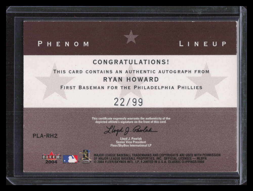 2004 Classic Clippings Phenom Lineup rh2 Thome Helton Ryan Howard Auto 22/99