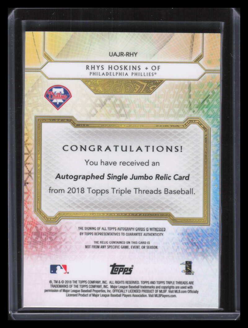 2018 Topps Triple Threads Unity Autograph Rhys Hoskins Rookie Bat Auto 58/99