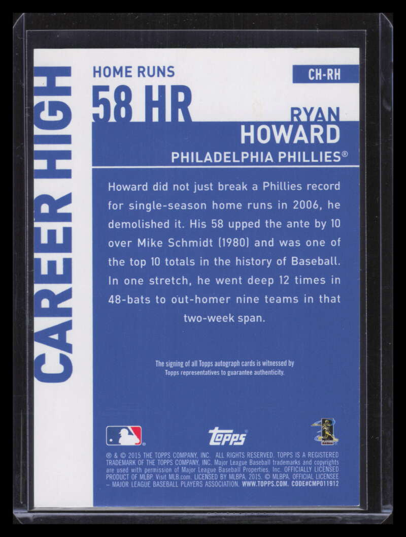 2015 Topps Career High Autographs CHRH Ryan Howard Auto