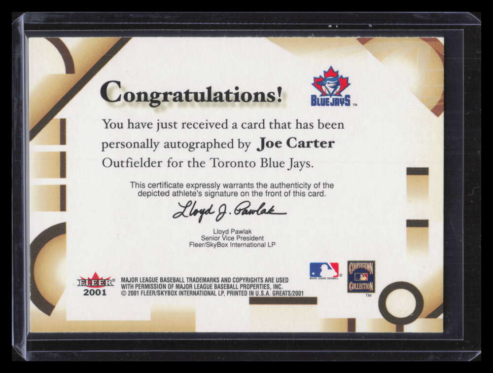 2001 Greats of the Game Autographs 18 Joe Carter Auto