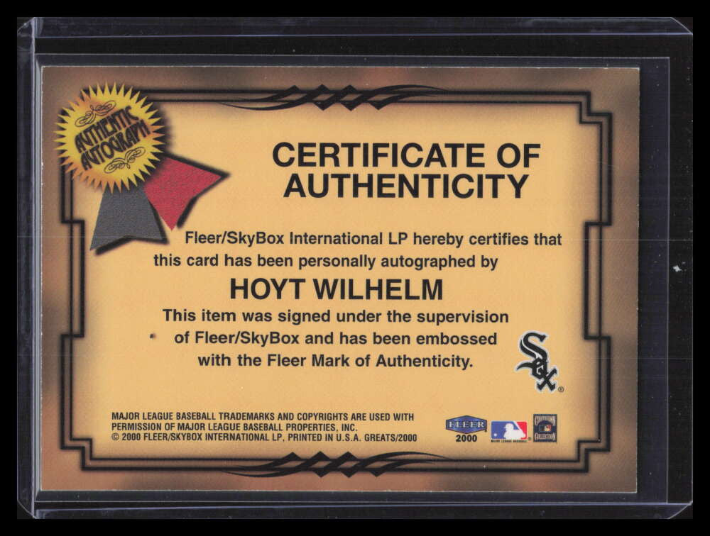 2000 Greats of the Game Autographs 88 Hoyt Wilhelm Auto